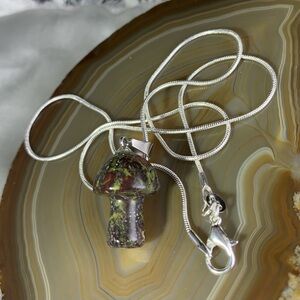 Dragon Blood Stone Mushroom Gemstone Necklace